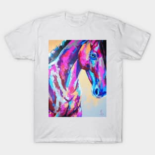 Oil horse portrait painting in multicolored tones. T-Shirt